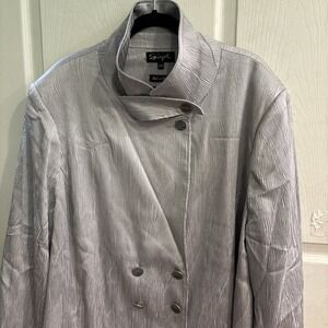 Womens Metallic Silver Cover Jacket Size 22W Dressy Lined Jacket Double Breasted